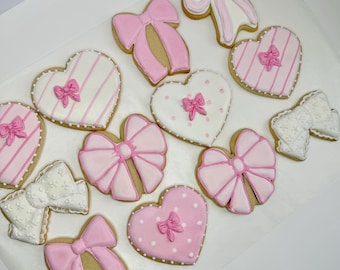 Bows and hearts birthday cookies | coquette cookies | pink birthday cookies