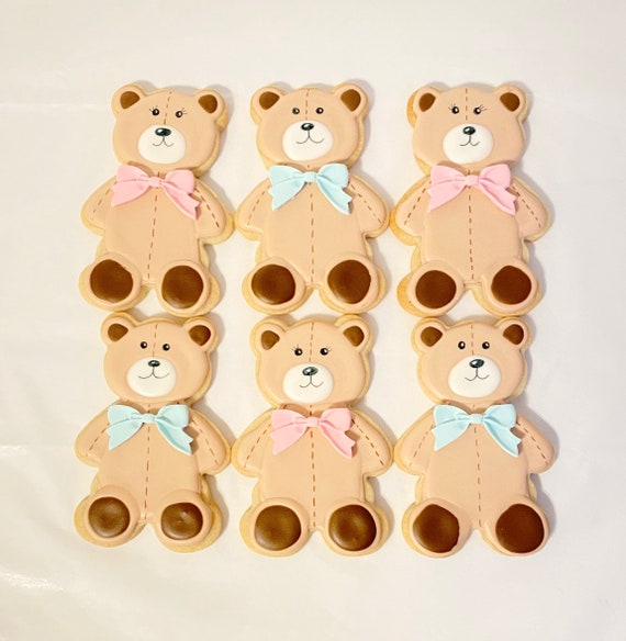 Teddy Bear Cookies: Royal Icing, Baby Shower Favors (12 pc)