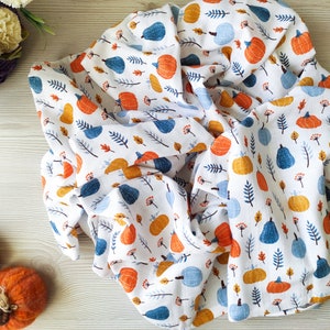 Unisex Muslin Swaddle Blanket, Pumpkin Swaddle Blanket, Baby Receiving Blanket, Cotton Gauze Swaddle Blanket, Soft Lightweight Cotton