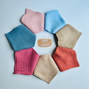 SET of Muslin Bandana Bibs, Solid Color Baby Dribble Bibs, Handmade Double Gauze %100 Organic Cotton Baby Drool Bibs for Boys and Girls