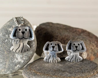 Sterling silver Dog earrings and Pendant