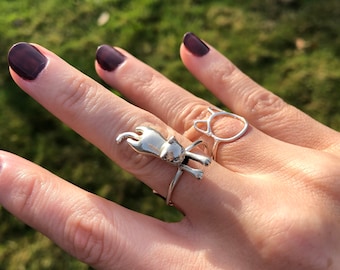 Sterling Silver Stretch Cat Ring