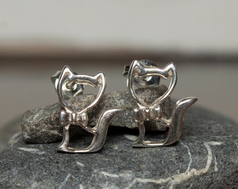 Sterling Silver Cat Silhouette Post Earrings