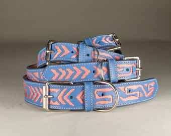 Dog Collar Leather Embroidered