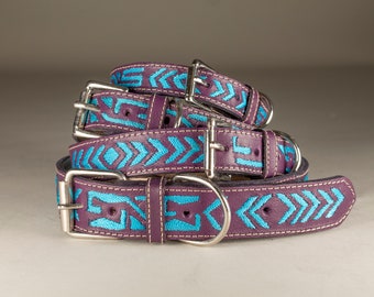 Dog Collar Leather Embroidered