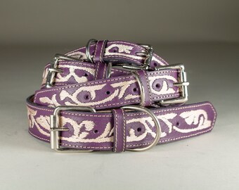 Dog Collar Leather Embroidered