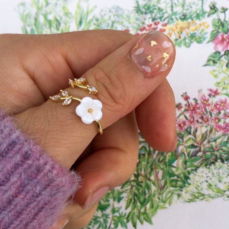 Sale] Shimmery White Flower Blossom Adjustable Ring - Etsy