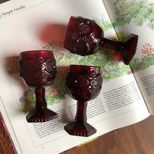Vintage SET of 4 Avon Red Goblet Wine Glass