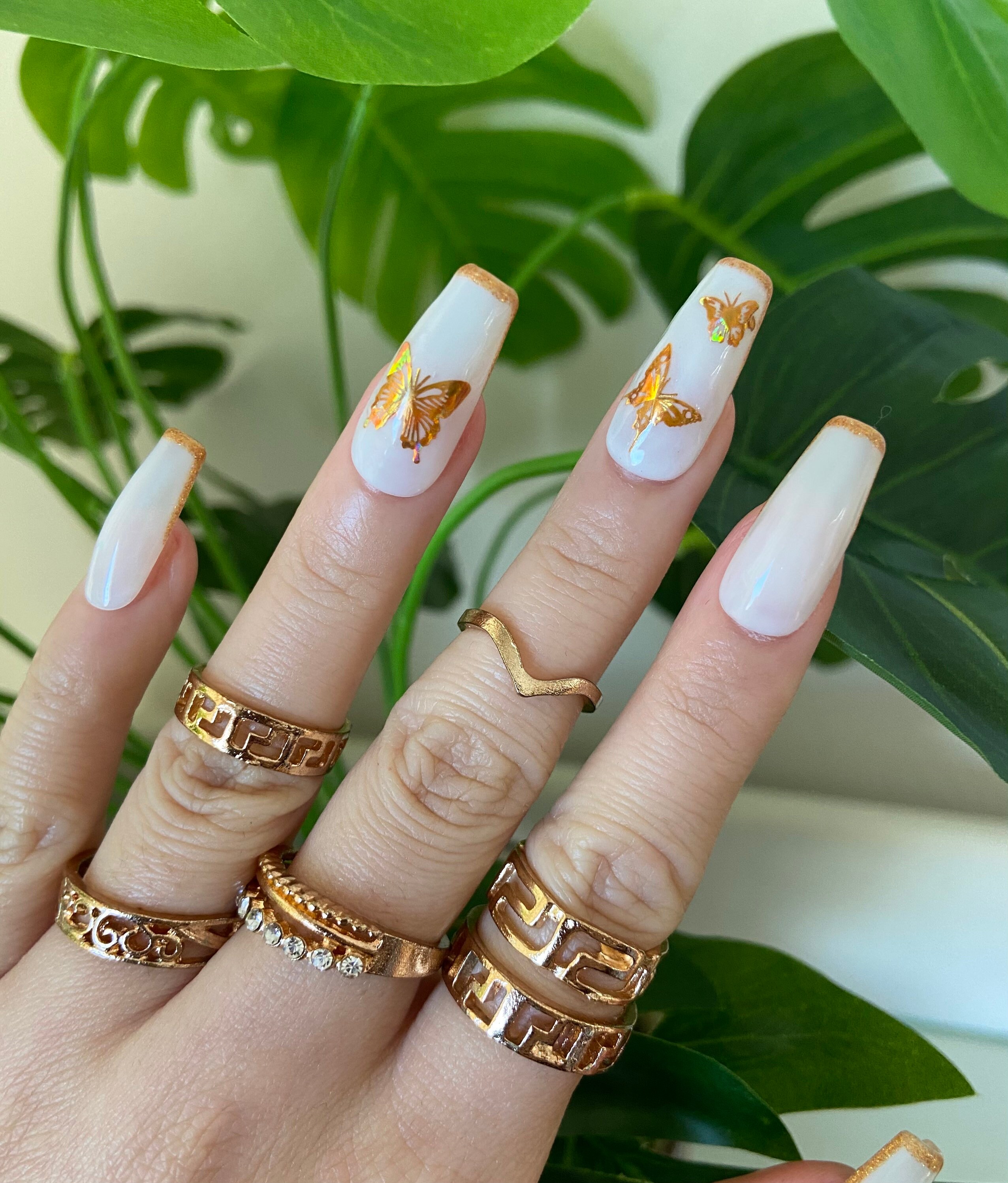 So Delicate Gold Butterfly Nails Reusable PressOn Fake Etsy