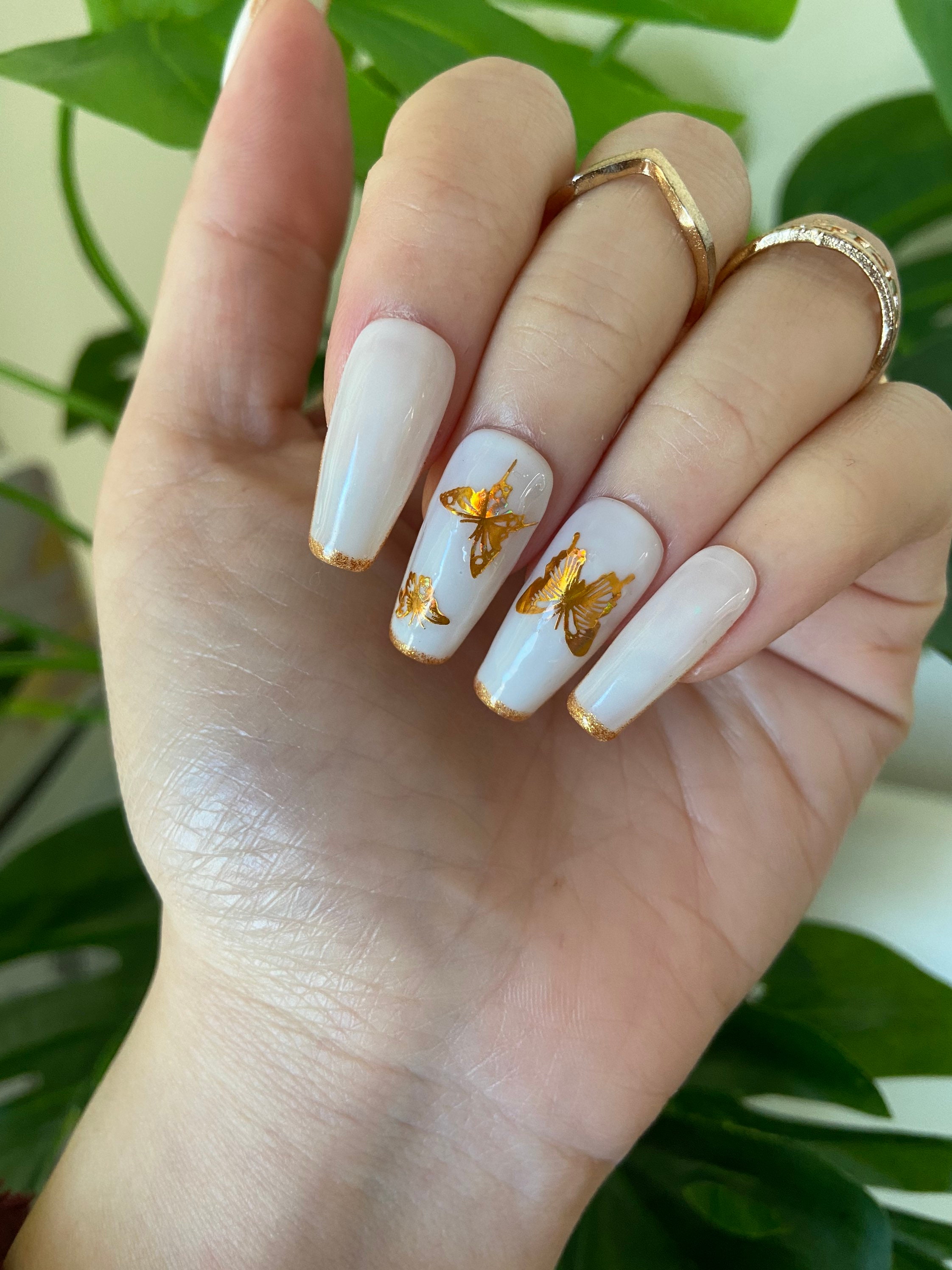 So Delicate Gold Butterfly Nails Reusable PressOn Fake Etsy