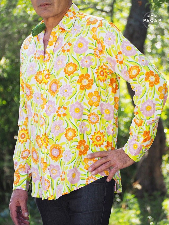 Camisa Blanca Fluida Transpirable con Estampado Floral Multicolor HAITI Camisa de Viscosa para Hombre Estampada con Flores Amarillas Verdes y Rosas Etsy Mexico