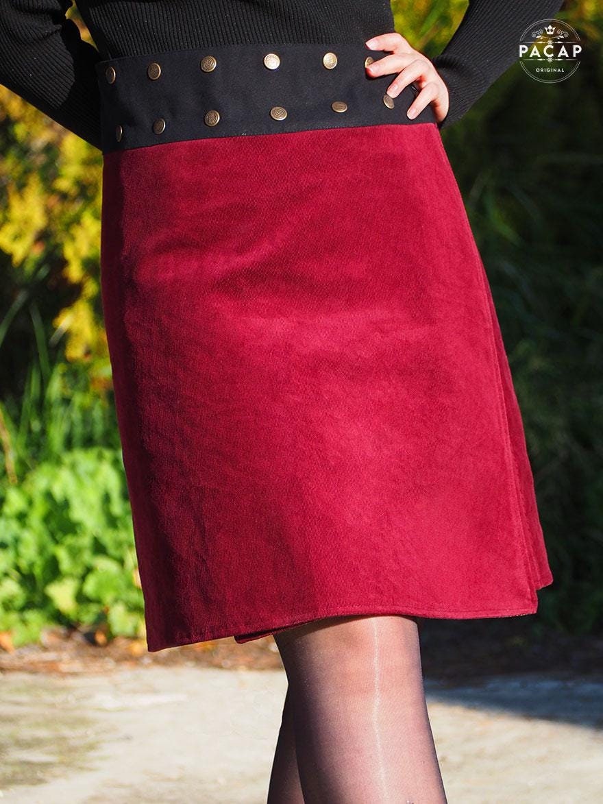 Long Colorful Reversible Red Velvet Skirt One Size for Women From