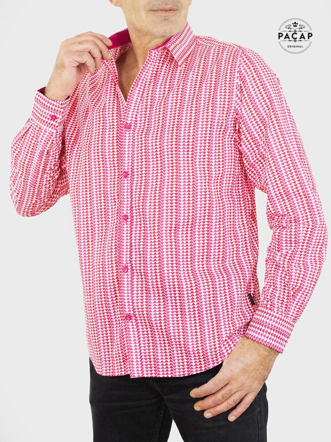 White Formal Shirt With Red and Pink Triangles COPO Pink Long — free download