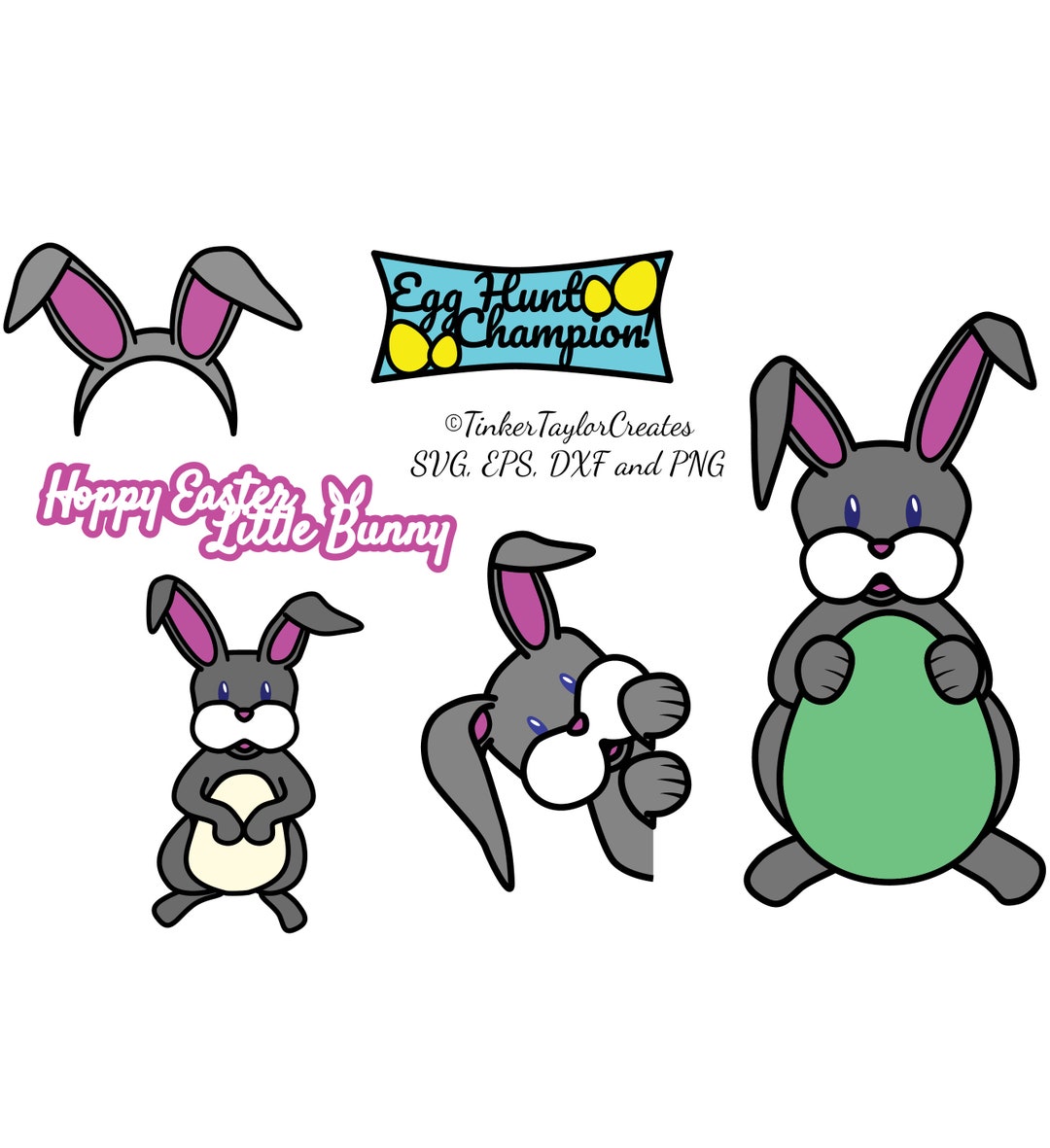 Easter Bunny Cut Files SVG Set of 6 - Etsy UK