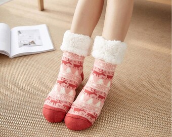Nihewoo Women Winter Warm Socks Girl Soft Bed Floor Socks Christmas Sleeping Socks Fuzzy Cozy Non Slip Stockings 