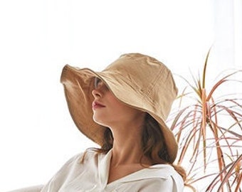 Bucket Hat Linen Women Solid Summer Sun Protection Cap Floppy Fisherman Foldable Hat Safari Outdoor Wide Brim Fashionable Bucket Sun hat