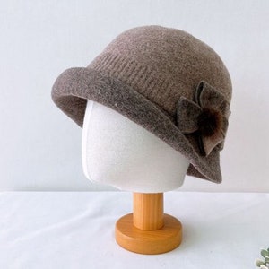 Women's Winter Bungee Bucket Hat Stitched Wool Flower Fall Autumn Winter Hat Felt Hat Foldable Gift for Her Warm Fashion