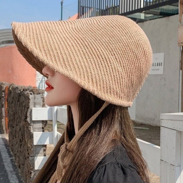 Wide Brim Bucket Hat Women Summer Sun Protection Cap Floppy Fisherman Foldable Hat Safari Outdoor Straw Bucket Hat UPF 50+ Wicker hat
