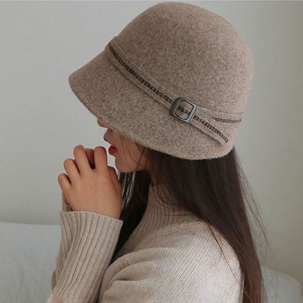 Fall Winter Women's Bungee Riding Hat Wool Hat Cloche Hat Bucket Hat Premium Warm Neutral Solid Color Gift for Her Warm Trendy  Foldable