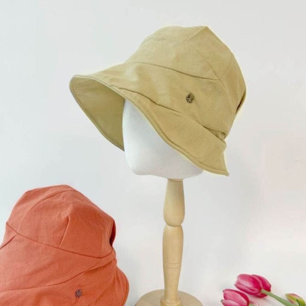 Bucket Hat Women Linen Short Bungy Cool Summer Hat Solid Summer Sun Protection Cap Floppy Fisherman Foldable Hat Safari Outdoor