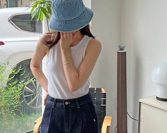 100% Cotton Washed Denim Bucket Hat, Spring Summer Denim Bucket Hat, Casual outdoor Fishing Hiking Bucket Hat, Gift for her