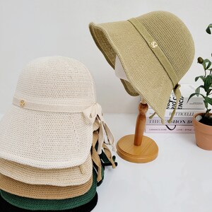 Natural Elegant Summer Bucket Hat, Bucket Hat for Ponytail, Adjustable Summer Sun Hat, Gift for her