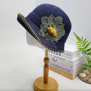 Women's cotton linen bucket hat, womens spring bucket hat, Womens flower hat