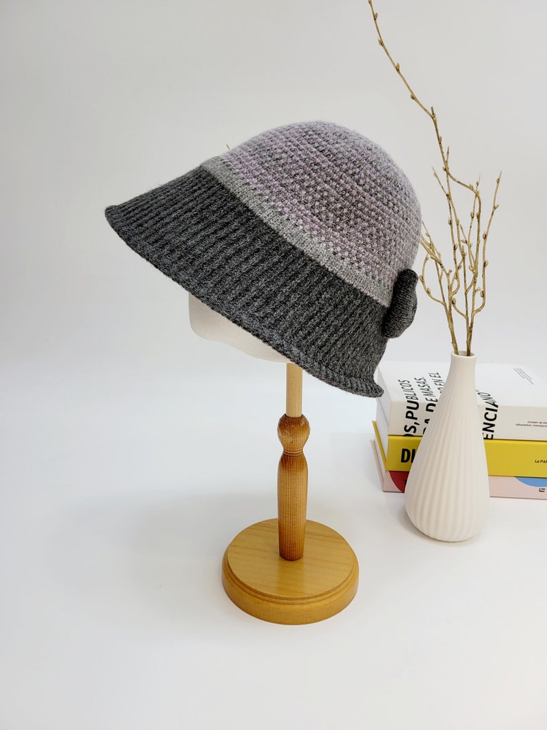 Winter Wool Bucket Hat, 100% Wool Hat, Stylish Vintage Color Wool Bucket Hat image 4