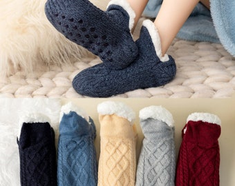 Knitted Sherpa Winter Socks, Christmas Socks, Silicone Grip Dots at Sole, Slipper Socks