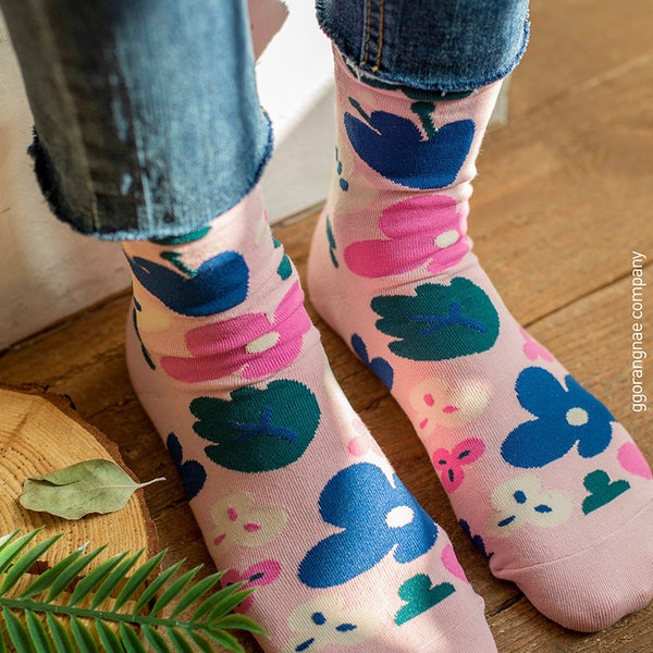 Women's Patterned Socks, Knitted Socks, Floral Design Socks, Skateboard Cotton Casual Socks