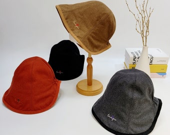 Adjustable 100% Wool Bucket Hat, Winter Wool Bucket Hat