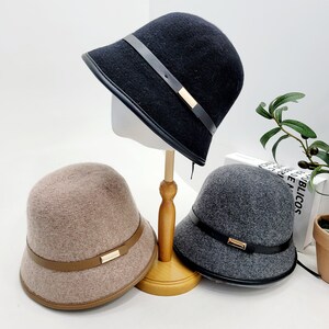 Winter Wool Cloche Hat for Women, Women's Wool Winter Bucket Hat, 100% Wool