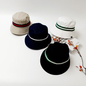 Spring Cotton Bucket Hat with Stripe, Women's Spring Bucket Hat, Basic Color Foldable Bucket Hat for outdoor