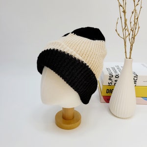 Soft Slouchy Wool Beanie, Color Block Wool Beanie BLACK