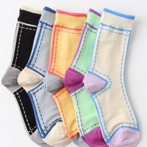 Women's Fun Patterned Socks, Stitch Patterned Socks, Women's Casual Cotton Socks