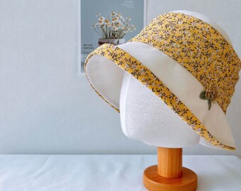 Spring Summer Bucket Hat, Women's Soft Cotton Bucket Hat,  Flower Sun Hat, Camping Hat, Beach Hat, UV Protection garden hat