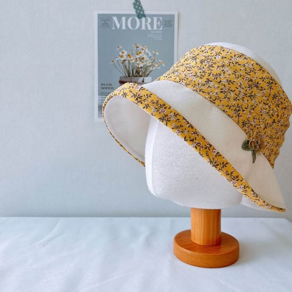 Spring Summer Bucket Hat, Women's Soft Cotton Bucket Hat, Flower