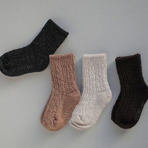 Kids Toddlers Wool Socks Boys Girls Fall Winter Socks Solid Color Toasty Warm Thick Angora Personlized Gift kor kids Anti slip 4 pcs Set image 1