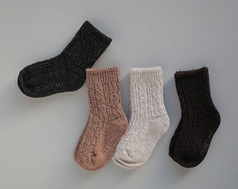 Kids Toddlers Wool Socks Boys Girls Fall Winter Socks Solid Color Toasty Warm Thick Angora Personlized Gift kor kids Anti slip 4 pcs Set