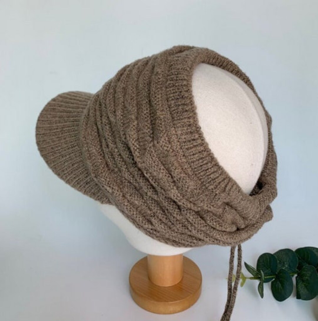 Soft Cable Knit Visor Hat Women Solid Neutral Color Adjustable Foldable