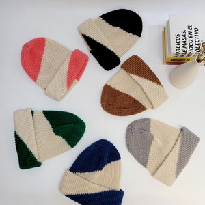 Soft Slouchy Wool Beanie, Color Block Wool Beanie image 3