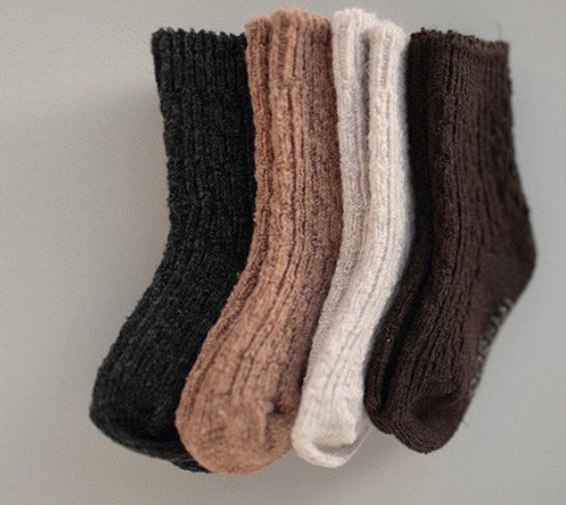 Kids Toddlers Wool Socks Boys Girls Fall Winter Socks Solid Color Toasty Warm Thick Angora Personlized Gift kor kids Anti slip 4 pcs Set image 3