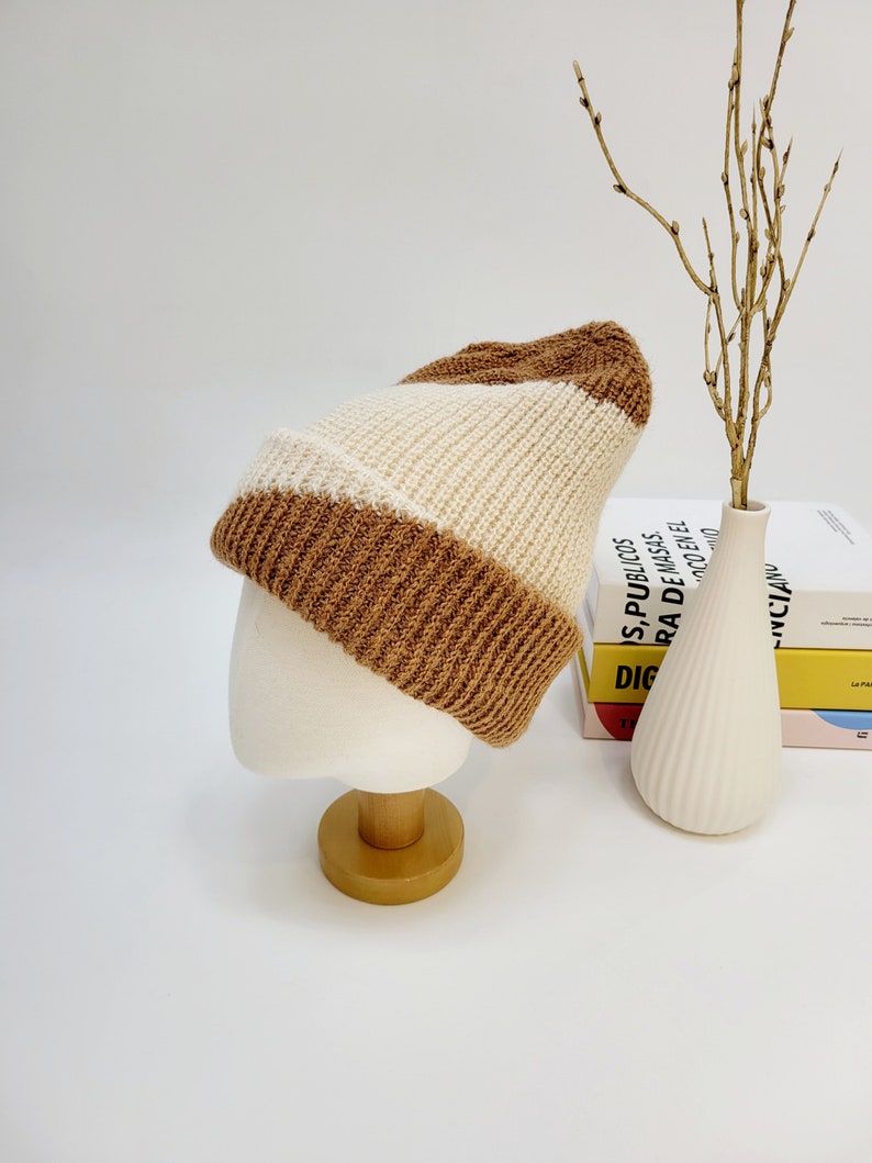 Soft Slouchy Wool Beanie, Color Block Wool Beanie BEIGE