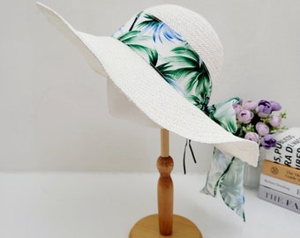 Extra Wide Brim Natural Straw Summer Hat,  Wide Brim Beach Hat with Scarf, Summer Beach Hat, Gift for her