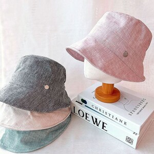 Linen Bucket Hat For Women Cool Summer Hat Solid Summer Sun Protection Cap Floppy Fisherman Foldable Hat Safari Outdoor Sun Hat