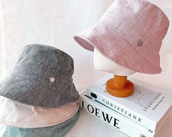 Linen Bucket Hat For Women Cool Summer Hat Solid Summer Sun Protection Cap Floppy Fisherman Foldable Hat Safari Outdoor Sun Hat