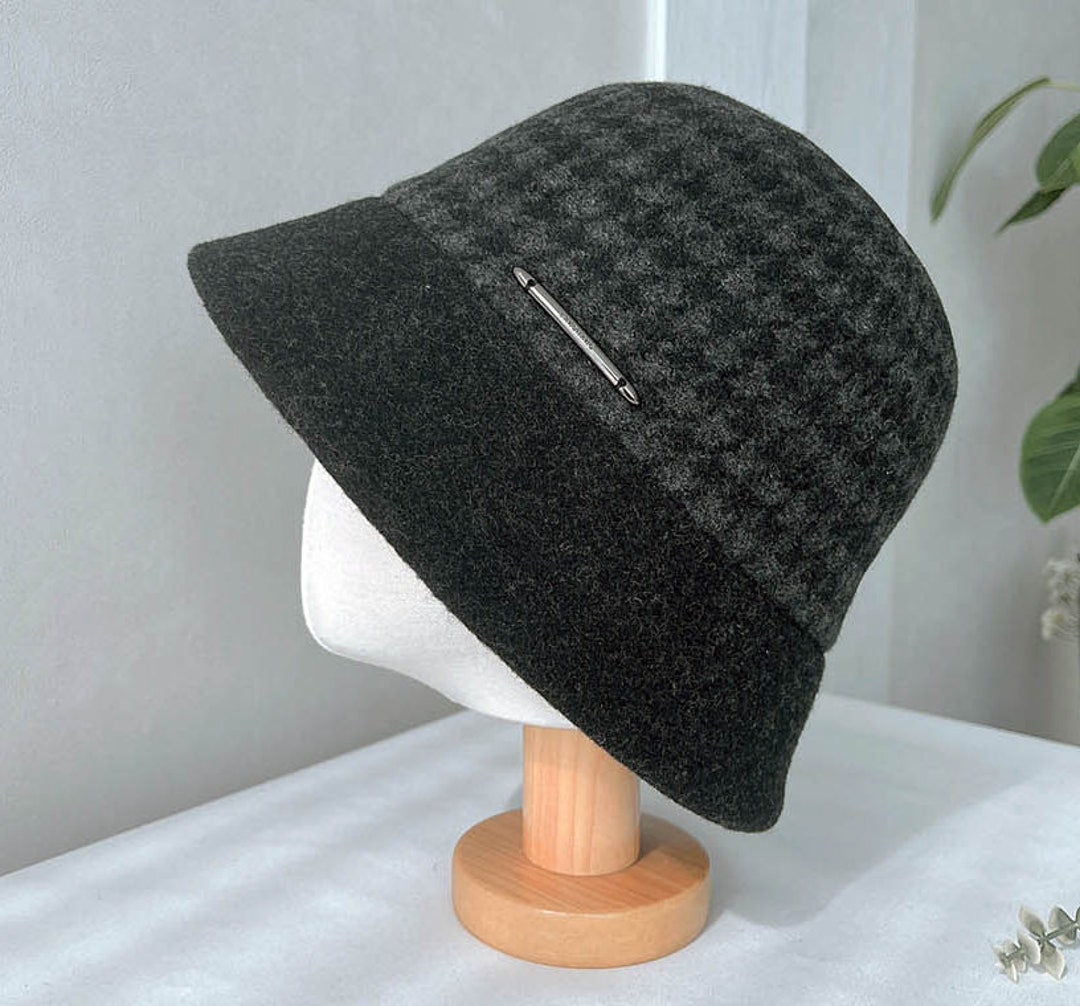 Womens 100 Wool Bucket Hat, Womens Checkered Wool Bucket Hat for Cold