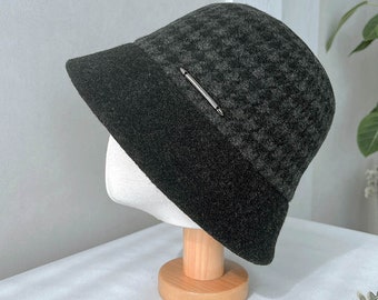 Womens 100% Wool Bucket Hat, Womens  Checkered Wool Bucket Hat for Cold Weather, Gift for her