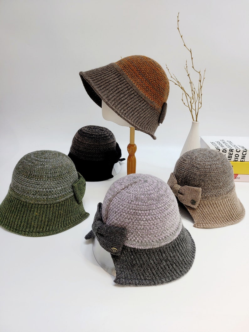 Winter Wool Bucket Hat, 100% Wool Hat, Stylish Vintage Color Wool Bucket Hat image 1
