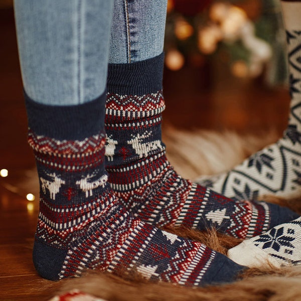 Chaussettes d'hiver unisexes épaisses nordiques, chaussettes de Noël, chaussettes Raindeer
